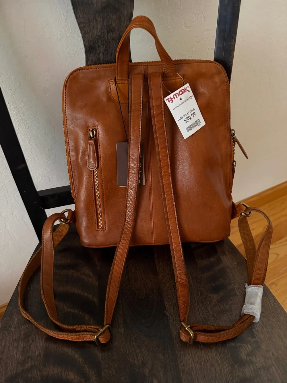 NWT Oak & Tan Genuine Leather Backpack Cognac Brown